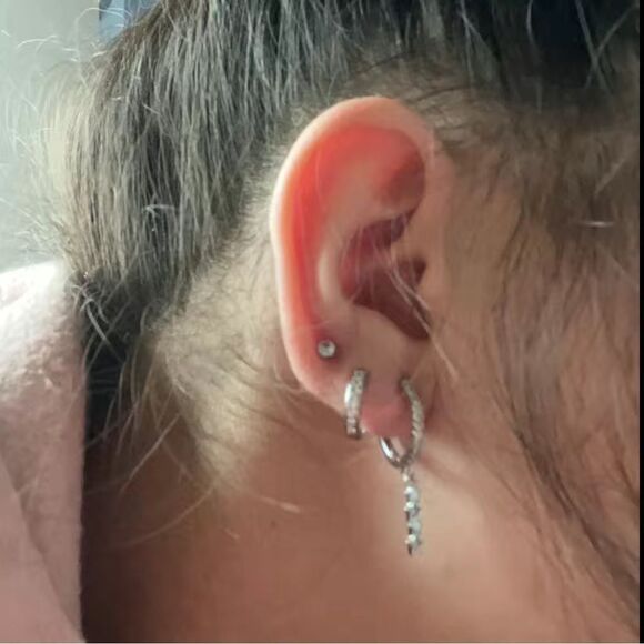 ⭐️Dainty Sparkling Silver Star C Hoop Dangle Drop Earrings - Picture 9 of 15